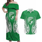 Manawatu 2026 Rugby Custom Couples Matching Off Shoulder Maxi Dress and Hawaiian Shirt NZ Maori Silver Fern