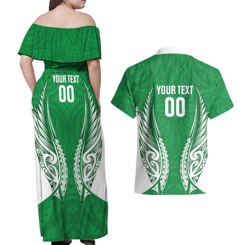 Manawatu 2026 Rugby Custom Couples Matching Off Shoulder Maxi Dress and Hawaiian Shirt NZ Maori Silver Fern