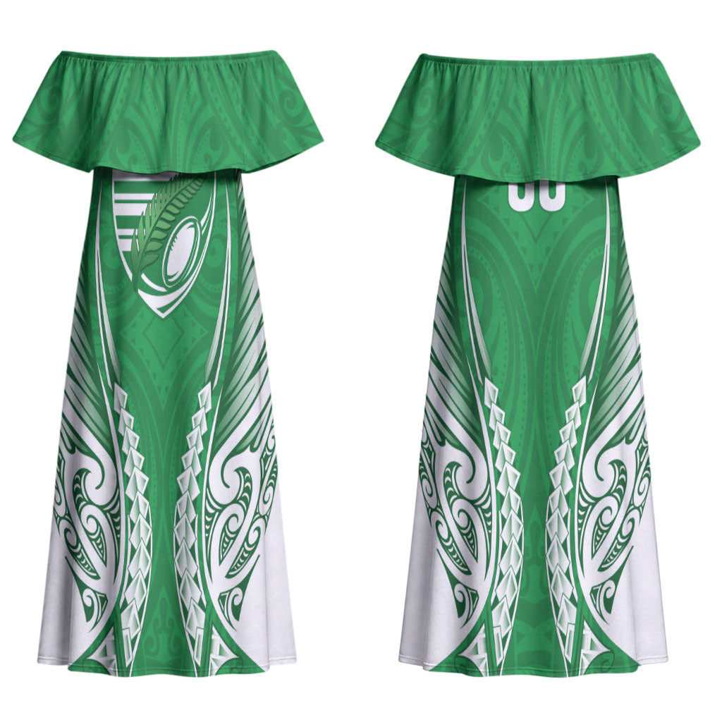 Manawatu 2026 Rugby Custom Couples Matching Off Shoulder Maxi Dress and Hawaiian Shirt NZ Maori Silver Fern LT14