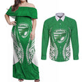 Manawatu 2026 Rugby Custom Couples Matching Off Shoulder Maxi Dress and Long Sleeve Button Shirt NZ Maori Silver Fern