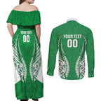 Manawatu 2026 Rugby Custom Couples Matching Off Shoulder Maxi Dress and Long Sleeve Button Shirt NZ Maori Silver Fern