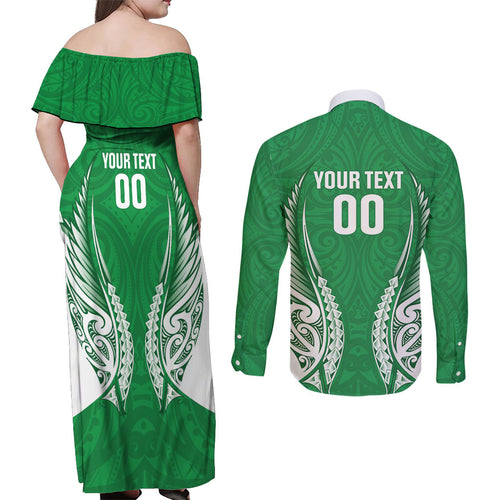Manawatu 2026 Rugby Custom Couples Matching Off Shoulder Maxi Dress and Long Sleeve Button Shirt NZ Maori Silver Fern
