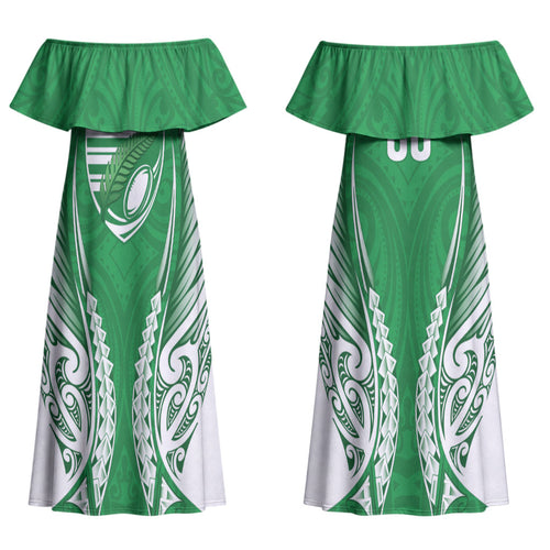 Manawatu 2026 Rugby Custom Couples Matching Off Shoulder Maxi Dress and Long Sleeve Button Shirt NZ Maori Silver Fern LT14