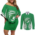 Manawatu 2026 Rugby Custom Couples Matching Off Shoulder Short Dress and Long Sleeve Button Shirt NZ Maori Silver Fern