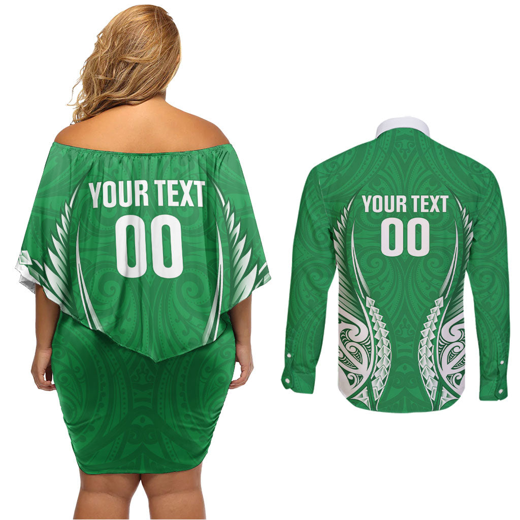 Manawatu 2026 Rugby Custom Couples Matching Off Shoulder Short Dress and Long Sleeve Button Shirt NZ Maori Silver Fern