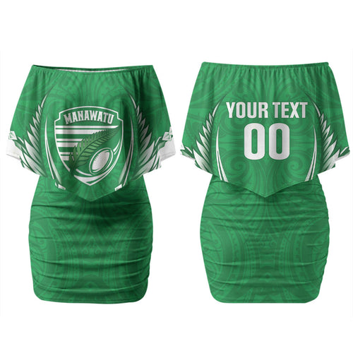Manawatu 2026 Rugby Custom Couples Matching Off Shoulder Short Dress and Long Sleeve Button Shirt NZ Maori Silver Fern LT14