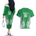 Manawatu 2026 Rugby Custom Couples Matching Off The Shoulder Long Sleeve Dress and Hawaiian Shirt NZ Maori Silver Fern