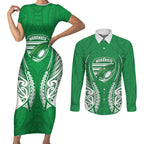 Manawatu 2026 Rugby Custom Couples Matching Short Sleeve Bodycon Dress and Long Sleeve Button Shirt NZ Maori Silver Fern