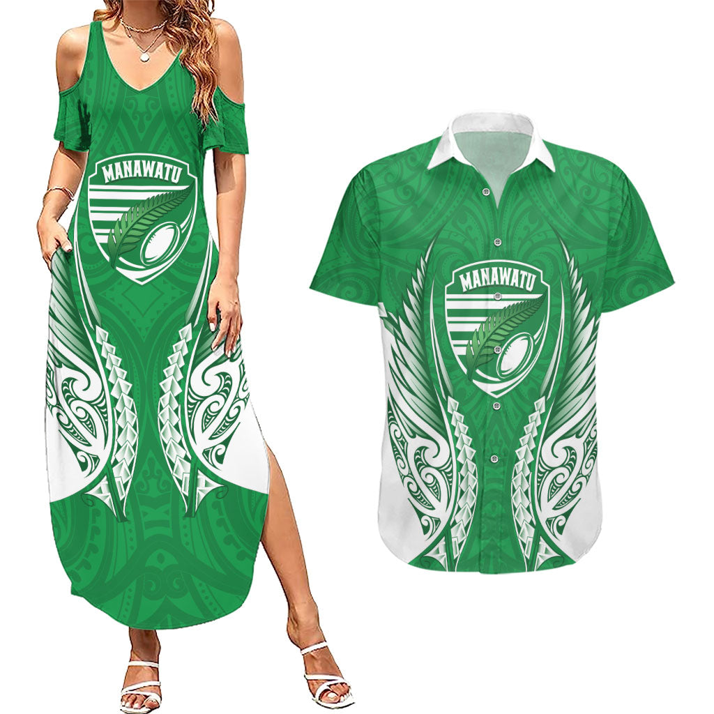 Manawatu 2026 Rugby Custom Couples Matching Summer Maxi Dress and Hawaiian Shirt NZ Maori Silver Fern