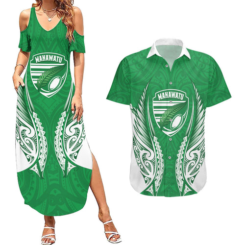 Manawatu 2026 Rugby Custom Couples Matching Summer Maxi Dress and Hawaiian Shirt NZ Maori Silver Fern