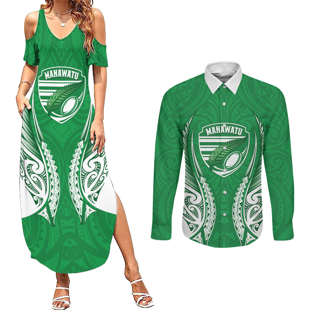 Manawatu 2026 Rugby Custom Couples Matching Summer Maxi Dress and Long Sleeve Button Shirt NZ Maori Silver Fern