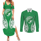 Manawatu 2026 Rugby Custom Couples Matching Summer Maxi Dress and Long Sleeve Button Shirt NZ Maori Silver Fern