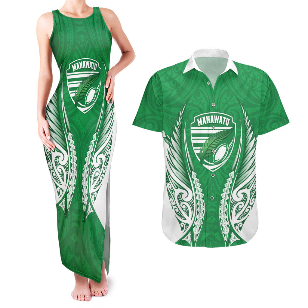 Manawatu 2026 Rugby Custom Couples Matching Tank Maxi Dress and Hawaiian Shirt NZ Maori Silver Fern
