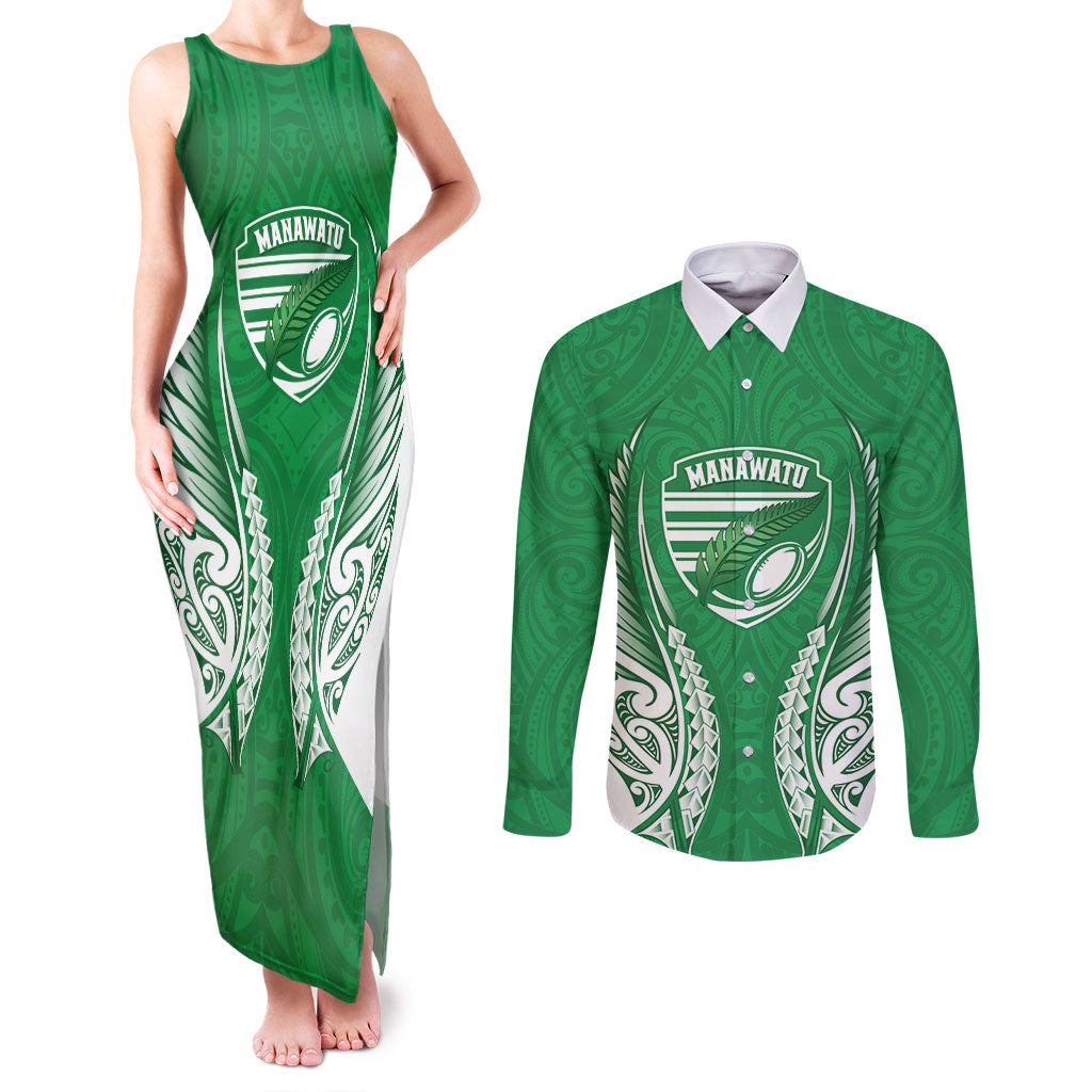 Manawatu 2026 Rugby Custom Couples Matching Tank Maxi Dress and Long Sleeve Button Shirt NZ Maori Silver Fern