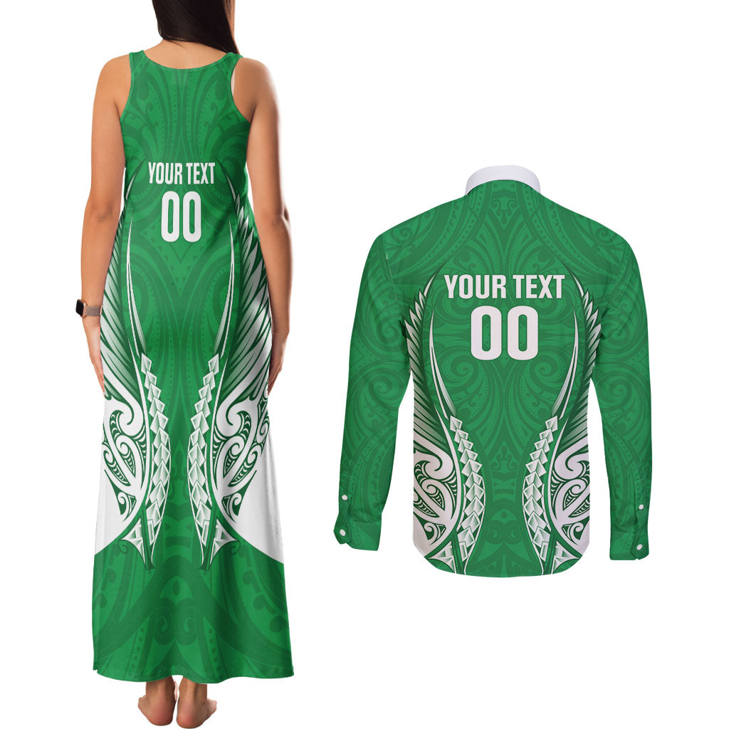 Manawatu 2026 Rugby Custom Couples Matching Tank Maxi Dress and Long Sleeve Button Shirt NZ Maori Silver Fern