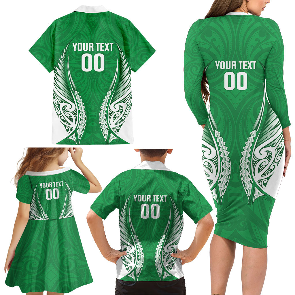 Manawatu 2026 Rugby Custom Family Matching Long Sleeve Bodycon Dress and Hawaiian Shirt NZ Maori Silver Fern