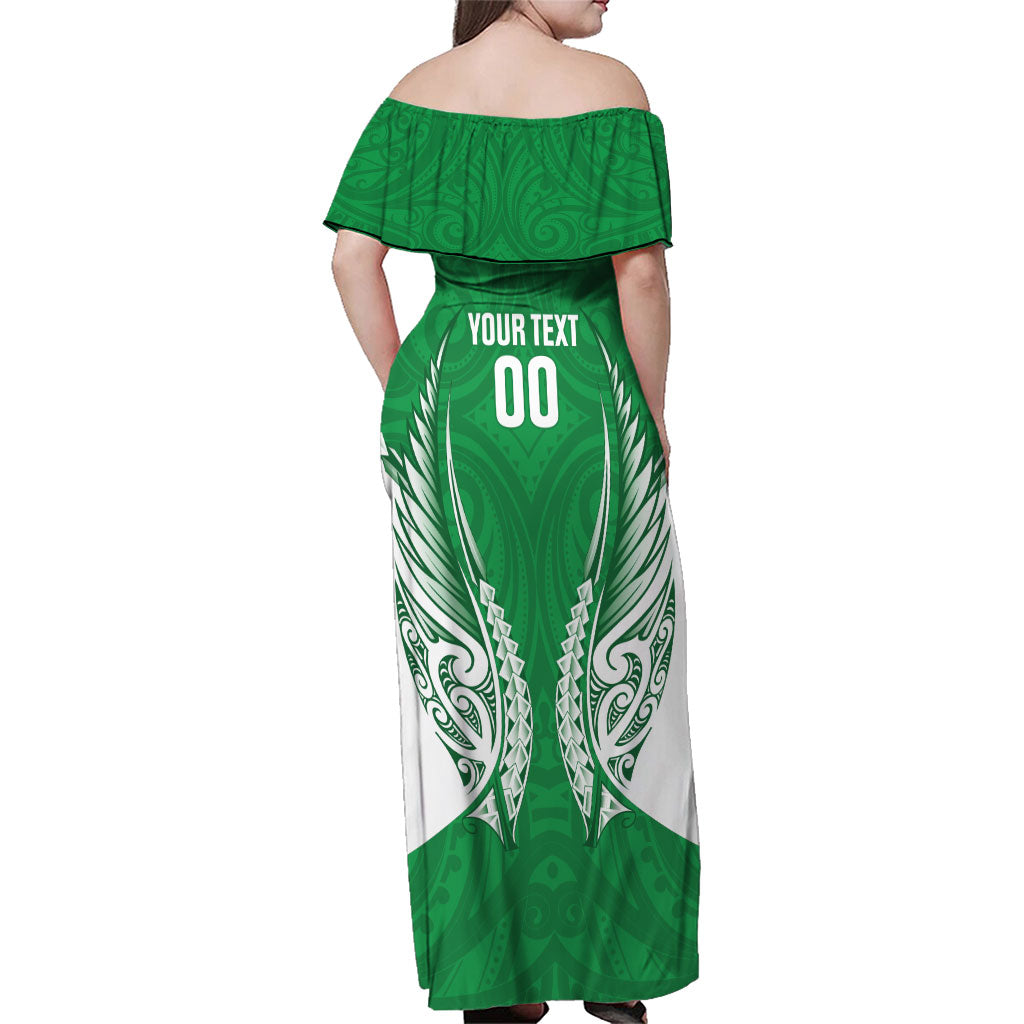 Manawatu 2026 Rugby Custom Family Matching Off Shoulder Maxi Dress and Hawaiian Shirt NZ Maori Silver Fern
