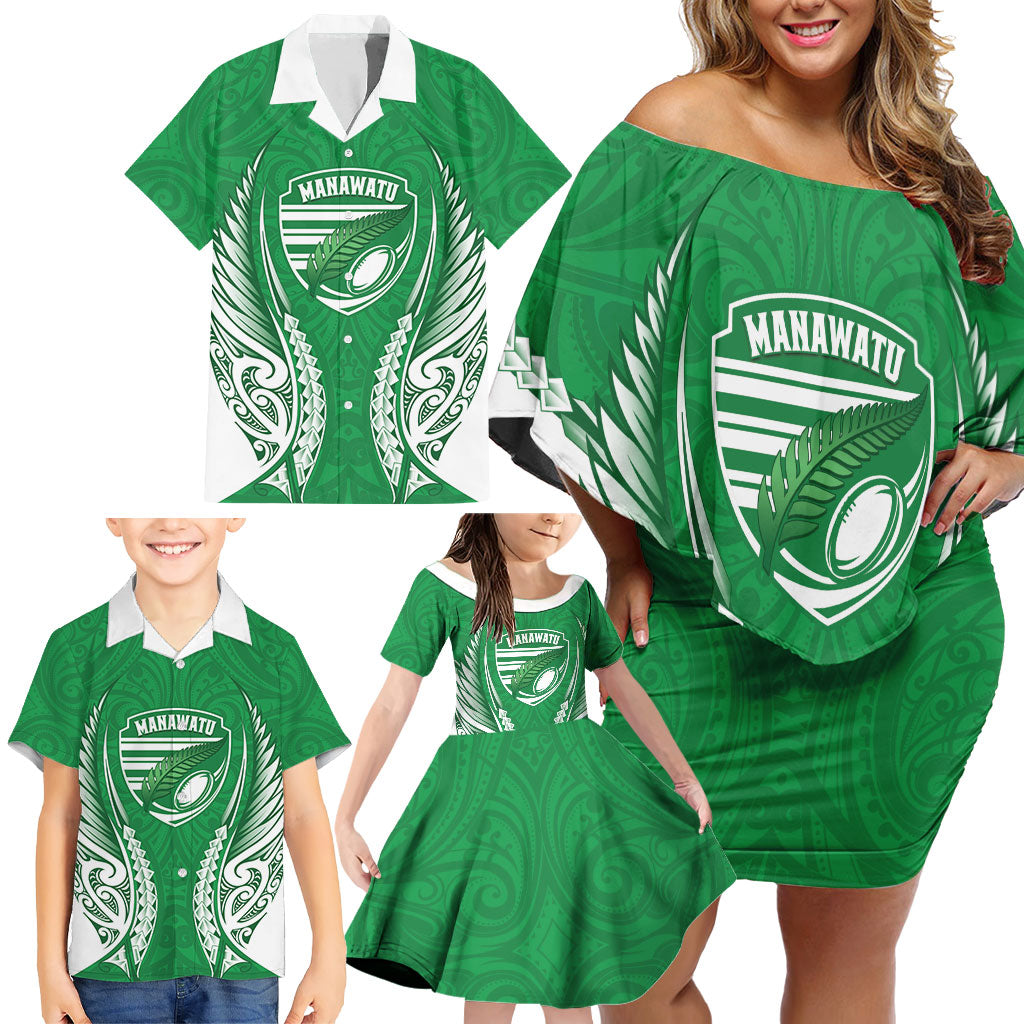 Manawatu 2026 Rugby Custom Family Matching Off Shoulder Short Dress and Hawaiian Shirt NZ Maori Silver Fern