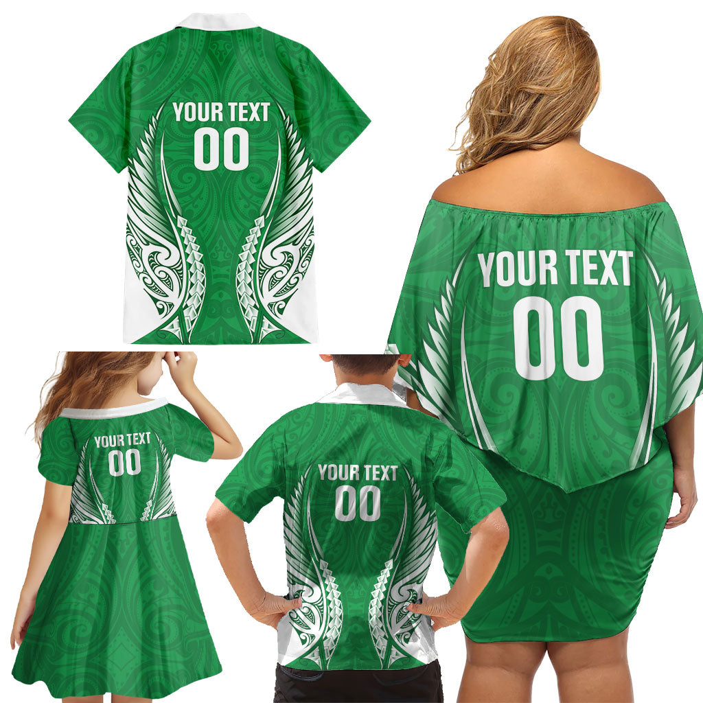 Manawatu 2026 Rugby Custom Family Matching Off Shoulder Short Dress and Hawaiian Shirt NZ Maori Silver Fern