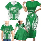 Manawatu 2026 Rugby Custom Family Matching Short Sleeve Bodycon Dress and Hawaiian Shirt NZ Maori Silver Fern