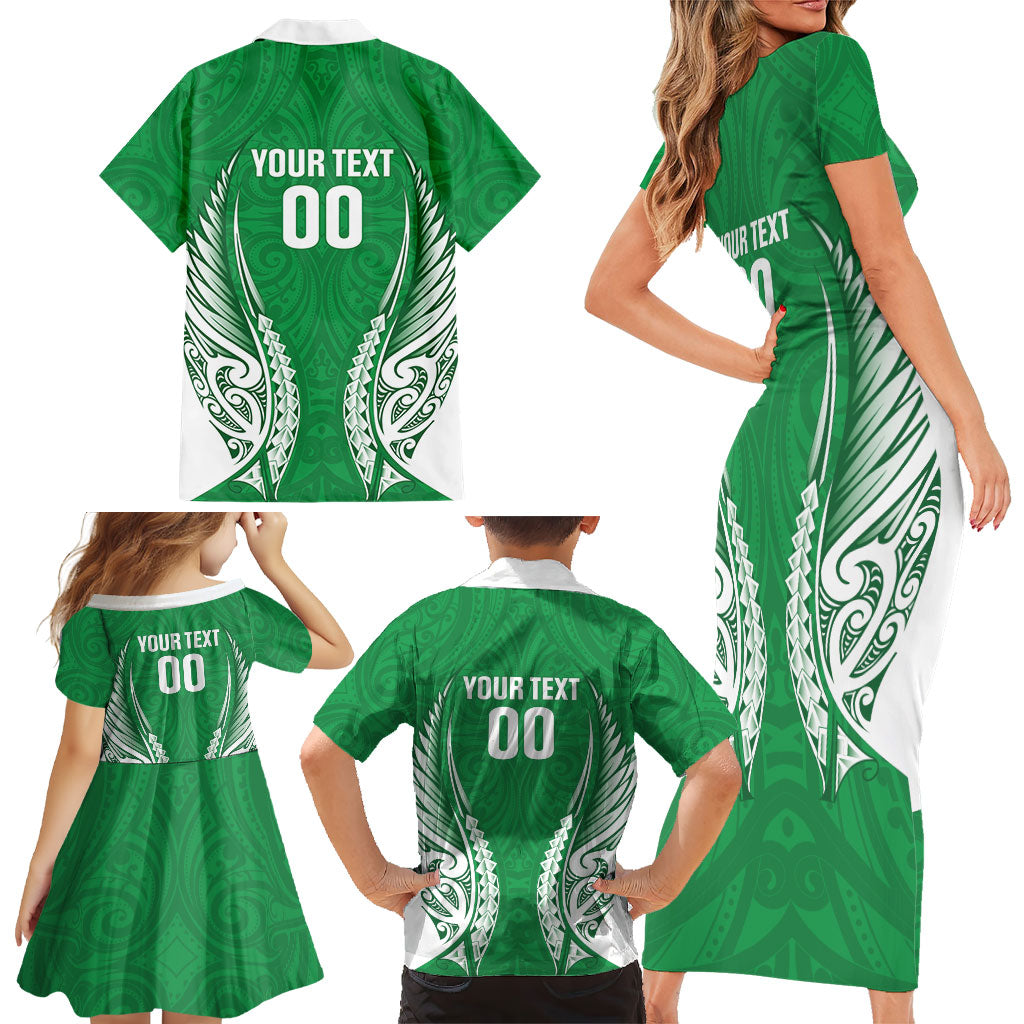 Manawatu 2026 Rugby Custom Family Matching Short Sleeve Bodycon Dress and Hawaiian Shirt NZ Maori Silver Fern