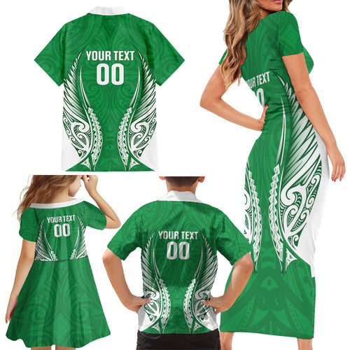Manawatu 2026 Rugby Custom Family Matching Short Sleeve Bodycon Dress and Hawaiian Shirt NZ Maori Silver Fern