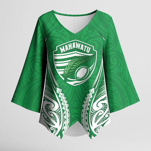 Manawatu 2026 Rugby Custom Kimono Sleeve Blouse NZ Maori Silver Fern