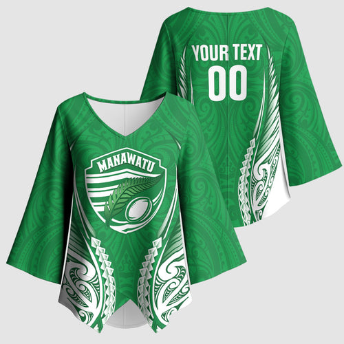Manawatu 2026 Rugby Custom Kimono Sleeve Blouse NZ Maori Silver Fern