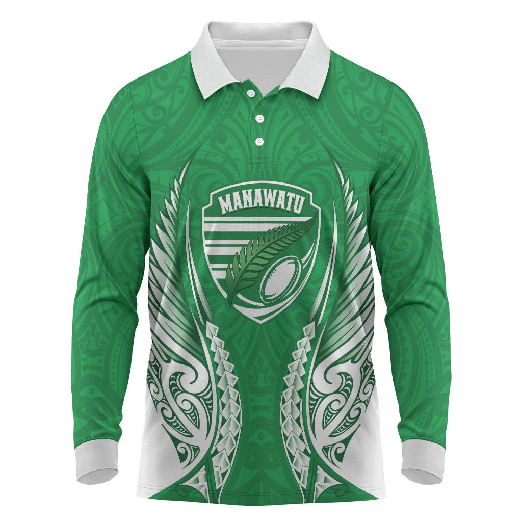 Manawatu 2026 Rugby Custom Long Sleeve Polo Shirt NZ Maori Silver Fern