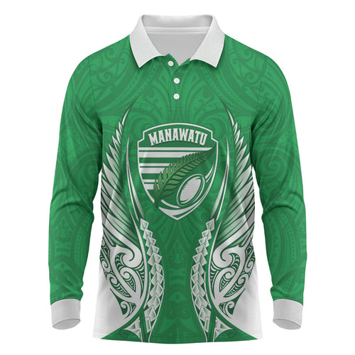 Manawatu 2026 Rugby Custom Long Sleeve Polo Shirt NZ Maori Silver Fern