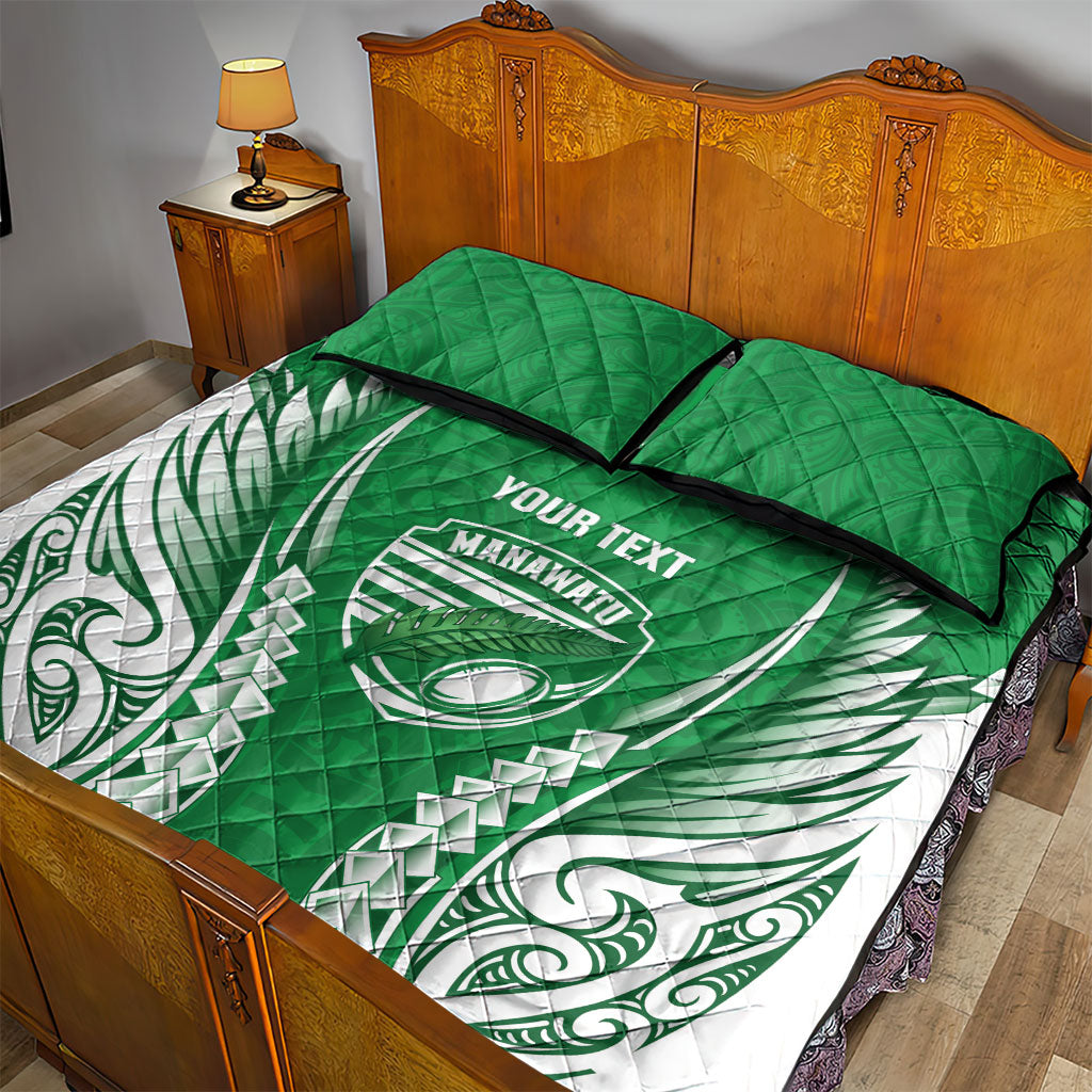 Manawatu 2026 Rugby Custom Quilt Bed Set NZ Maori Silver Fern