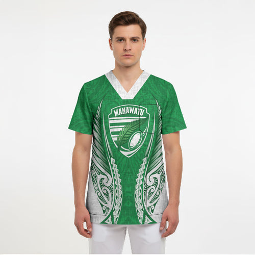 Manawatu 2026 Rugby Custom Scrub Top NZ Maori Silver Fern