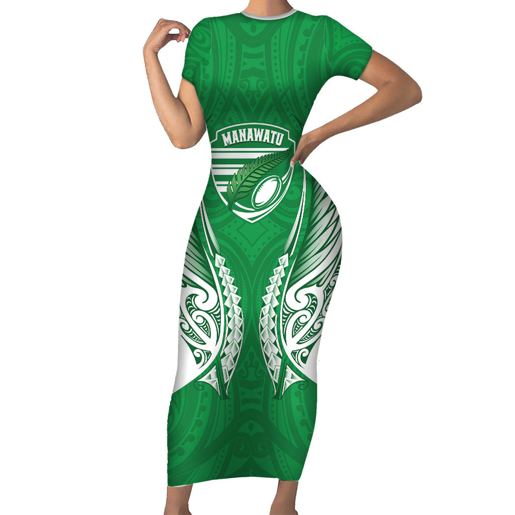 Manawatu 2026 Rugby Custom Short Sleeve Bodycon Dress NZ Maori Silver Fern