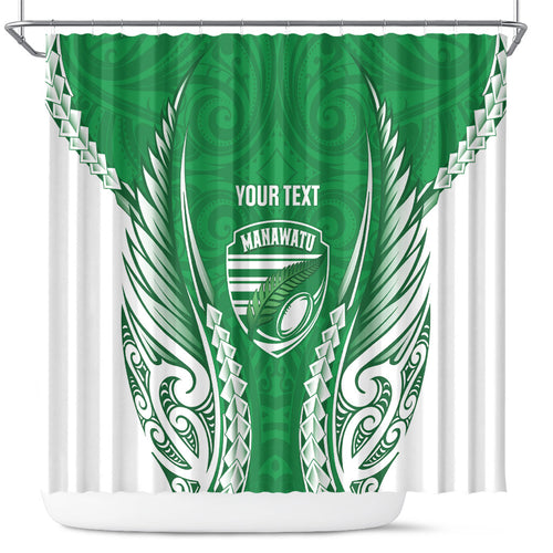 Manawatu 2026 Rugby Custom Shower Curtain NZ Maori Silver Fern