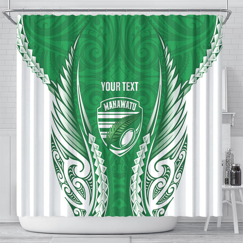 Manawatu 2026 Rugby Custom Shower Curtain NZ Maori Silver Fern