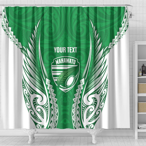 Manawatu 2026 Rugby Custom Shower Curtain NZ Maori Silver Fern
