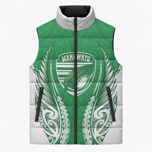 Manawatu 2026 Rugby Custom Sleeveless Puffer Jacket NZ Maori Silver Fern