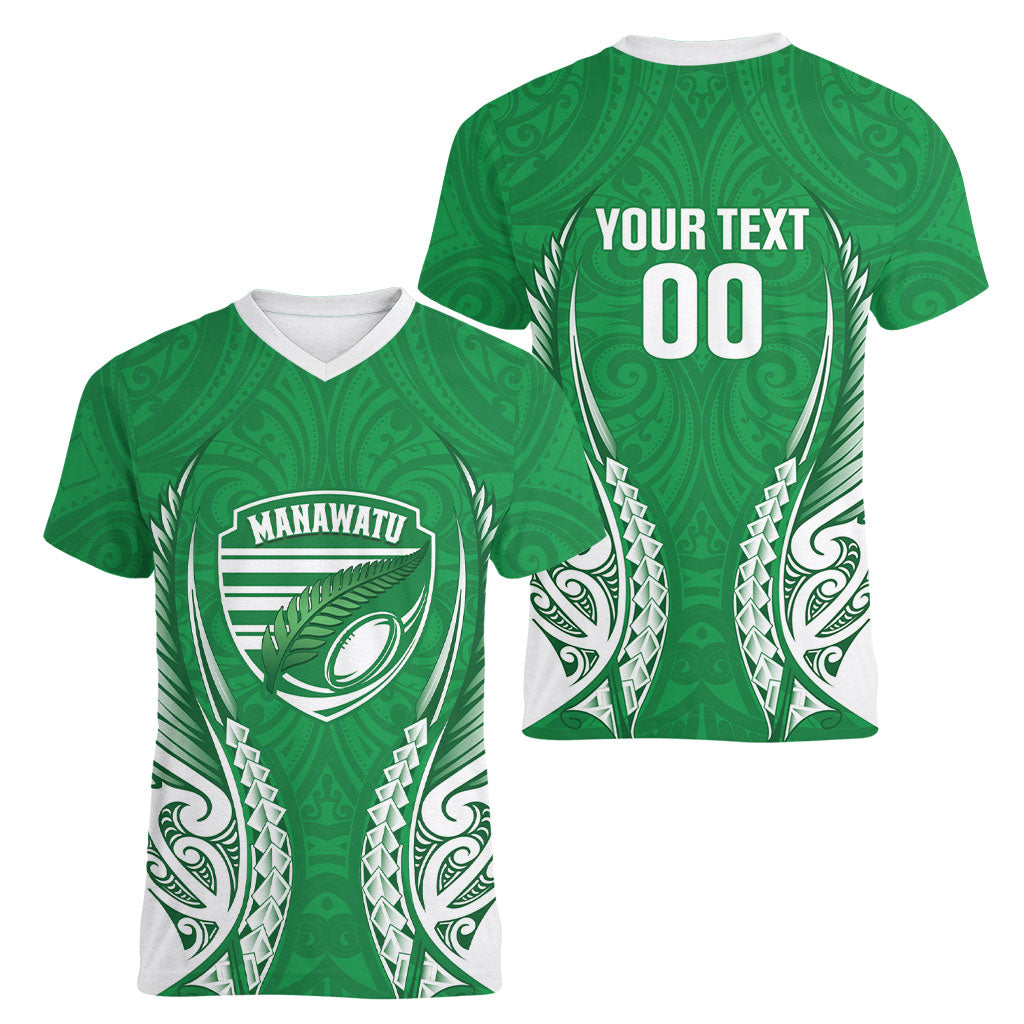 Manawatu 2026 Rugby Custom Women V-Neck T-Shirt NZ Maori Silver Fern