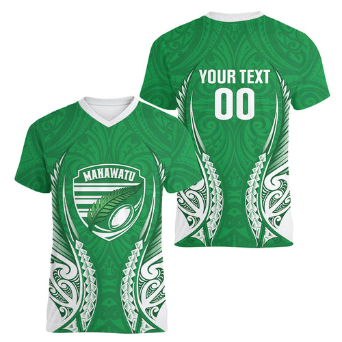 Manawatu 2026 Rugby Custom Women V-Neck T-Shirt NZ Maori Silver Fern