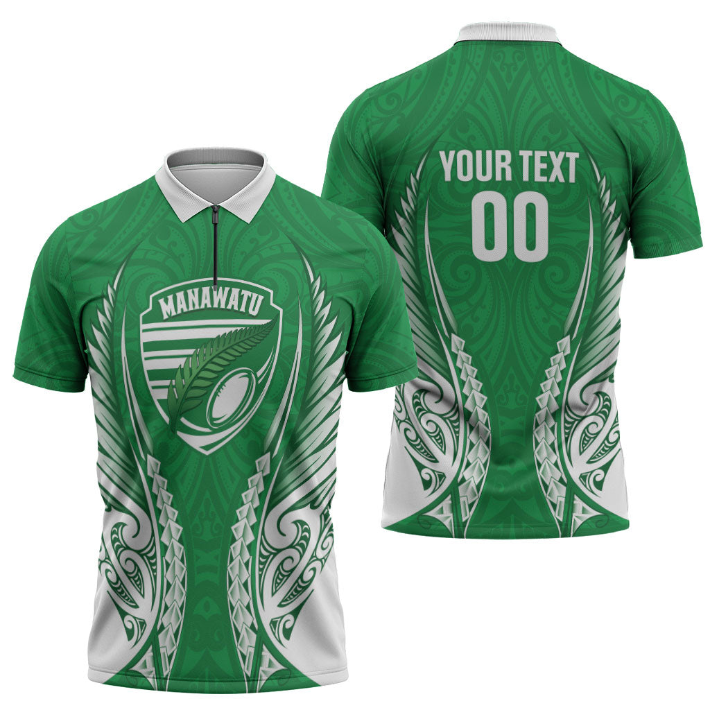 Manawatu 2026 Rugby Custom Zipper Polo Shirt NZ Maori Silver Fern