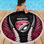 North Harbour 2026 Rugby Custom Beach Blanket NZ Maori Silver Fern
