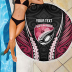 North Harbour 2026 Rugby Custom Beach Blanket NZ Maori Silver Fern