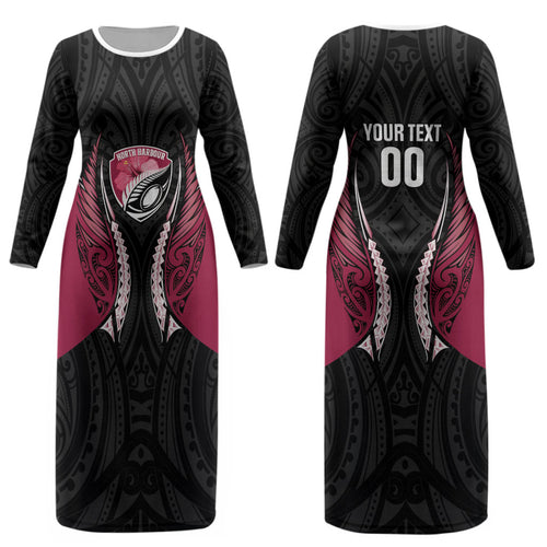 North Harbour 2026 Rugby Custom Couples Matching Long Sleeve Bodycon Dress and Hawaiian Shirt NZ Maori Silver Fern LT14