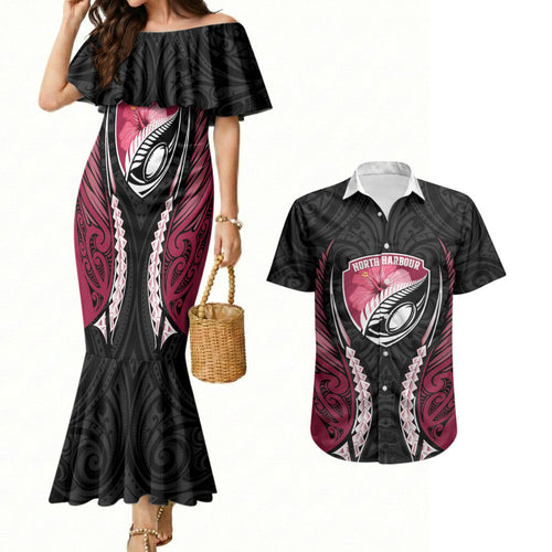 North Harbour 2026 Rugby Custom Couples Matching Mermaid Dress and Hawaiian Shirt NZ Maori Silver Fern