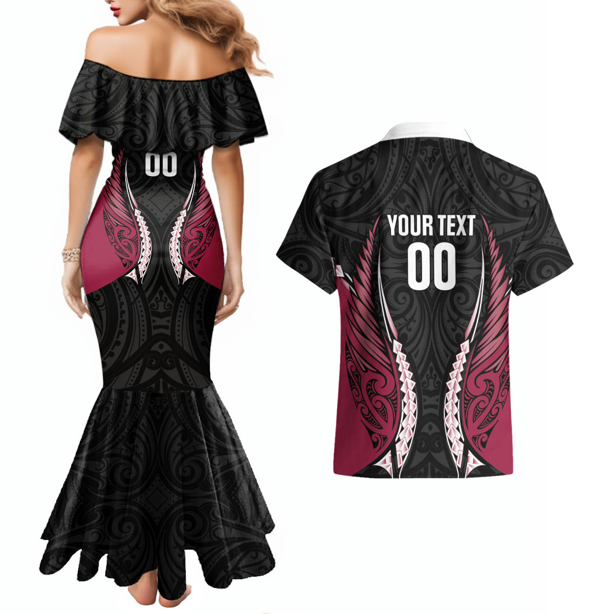 North Harbour 2026 Rugby Custom Couples Matching Mermaid Dress and Hawaiian Shirt NZ Maori Silver Fern