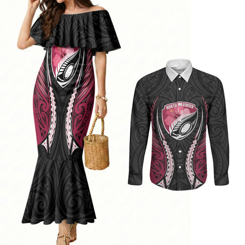 North Harbour 2026 Rugby Custom Couples Matching Mermaid Dress and Long Sleeve Button Shirt NZ Maori Silver Fern