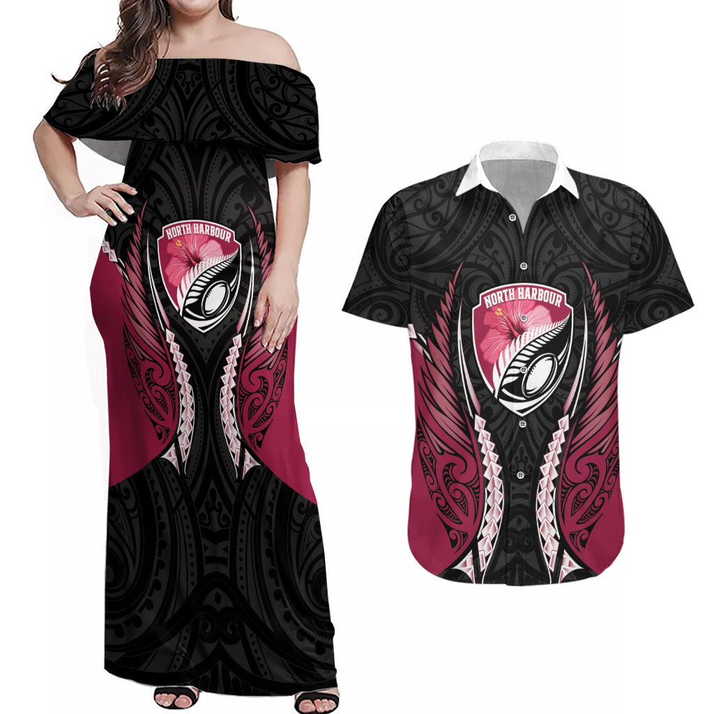 North Harbour 2026 Rugby Custom Couples Matching Off Shoulder Maxi Dress and Hawaiian Shirt NZ Maori Silver Fern