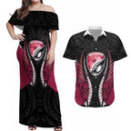 North Harbour 2026 Rugby Custom Couples Matching Off Shoulder Maxi Dress and Hawaiian Shirt NZ Maori Silver Fern
