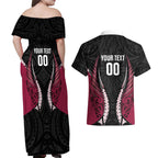 North Harbour 2026 Rugby Custom Couples Matching Off Shoulder Maxi Dress and Hawaiian Shirt NZ Maori Silver Fern