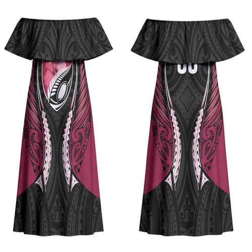 North Harbour 2026 Rugby Custom Couples Matching Off Shoulder Maxi Dress and Hawaiian Shirt NZ Maori Silver Fern LT14